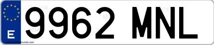 Ejemplo de matrícula española 9962 MNL