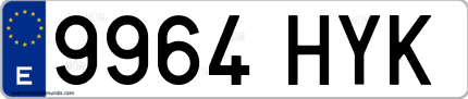 Ejemplo de matrícula de coche ordinaria 9964 HYK