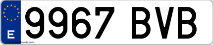 Ejemplo de matrícula de coche ordinaria 9967 BVB