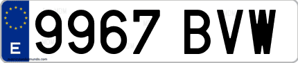 Ejemplo de matrícula de coche ordinaria 9967 BVW
