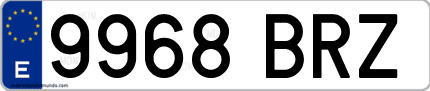 Ejemplo de matrícula de coche ordinaria 9968 BRZ