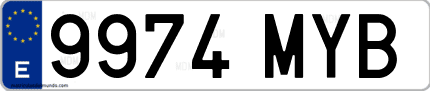 Ejemplo de matrícula de coche ordinaria 9974 MYB