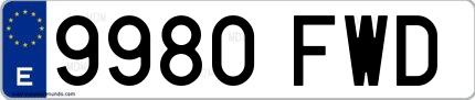 Ejemplo de matrícula española 9980 FWD