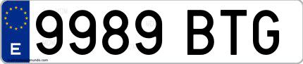 Ejemplo de matrícula española 9989 BTG
