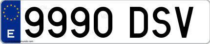 Ejemplo de matrícula española 9990 DSV