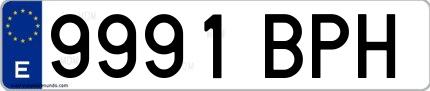 Ejemplo de matrícula de coche ordinaria 9991 BPH