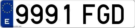 Ejemplo de matrícula española 9991 FGD