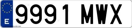 Ejemplo de matrícula española 9991 MWX