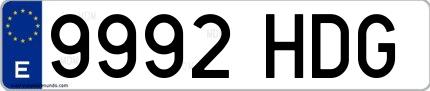 Ejemplo de matrícula de coche ordinaria 9992 HDG