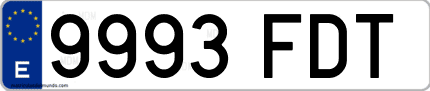 Ejemplo de matrícula de coche ordinaria 9993 FDT