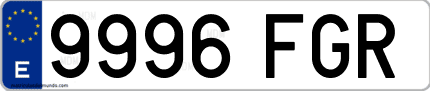 Ejemplo de matrícula de coche ordinaria 9996 FGR