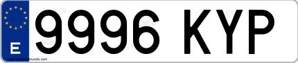 Ejemplo de matrícula de coche ordinaria 9996 KYP