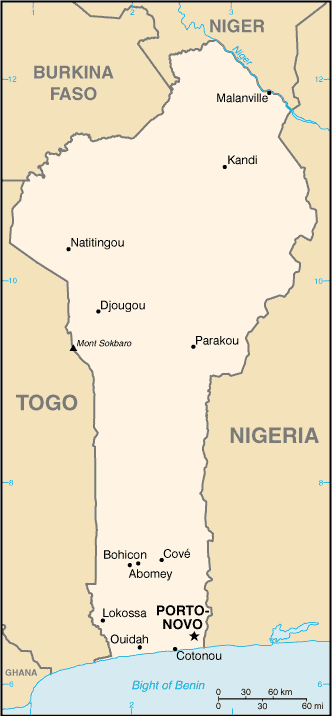 Mapa de Benín político actualizado
