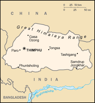 Mapa de Bután político actualizado