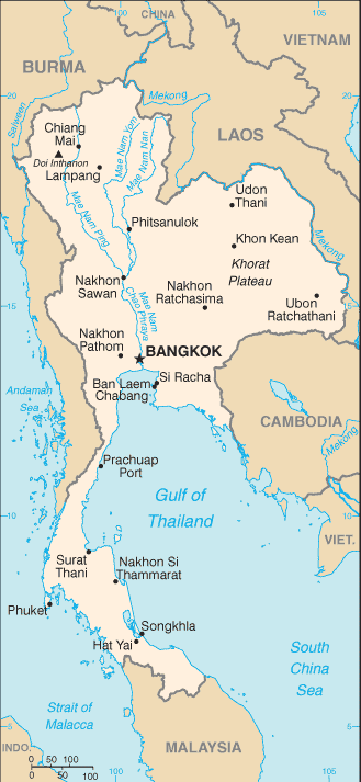 Mapa de Tailandia político actualizado