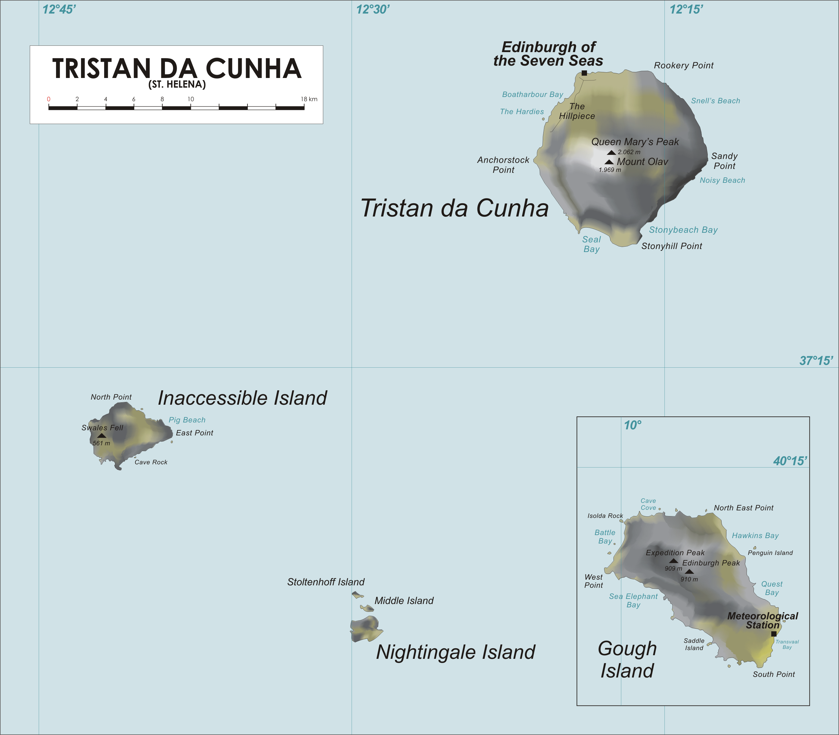 Mapa de Tristan da Cunha político actualizado