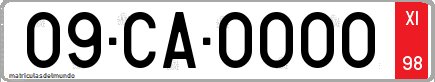 old temporary tourist license plate of Spain from Cádiz with Roman numerals