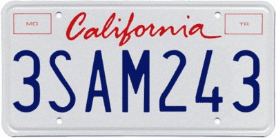 United States car license plate example California