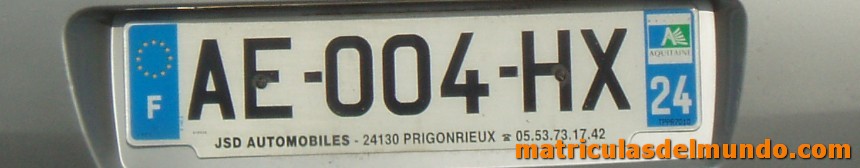 matrícula actual de Francia de Dordogne 24