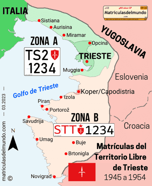Mapa de las matrículas del Estado Libre de Trieste