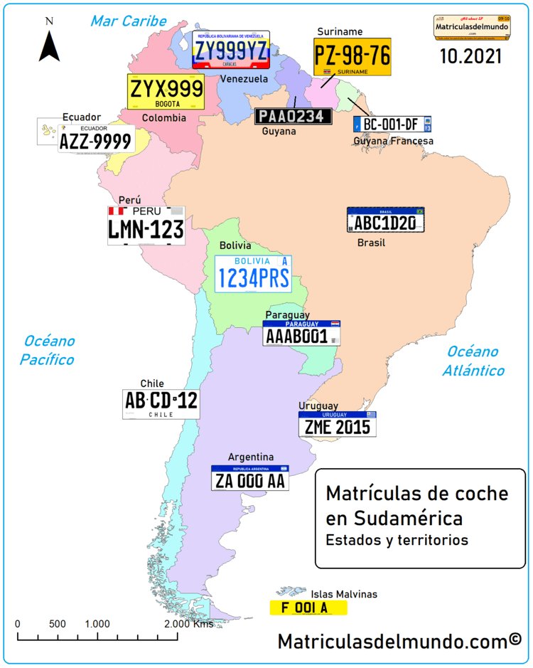 Mapa de matrículas de Sudamérica