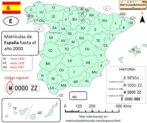 Mapa de matrículas de coches de España por provincias y con códigos