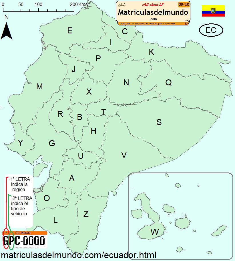 Mapa codigos matriculas Ecuador