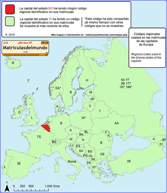 Mapa matriculas por capitales en Europa