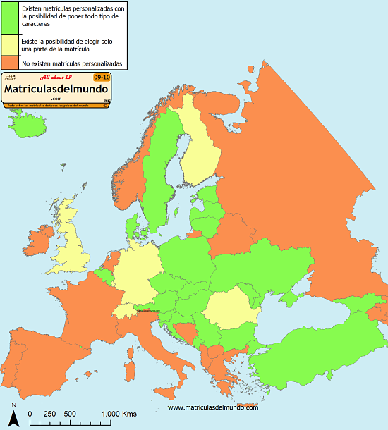 Mapa matriculas personalizadas en Europa