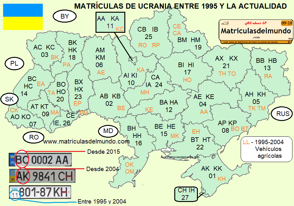 Mapa codigos matriculas Ucrania