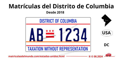 Matrícula de coche de Distrito de Columbia actual con código USA