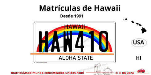 Matrícula de coche de Hawaii actual con código USA