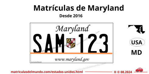 Matrícula de coche de Maryland actual con código USA