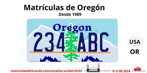 Matrícula de coche de Oregón actual con código USA