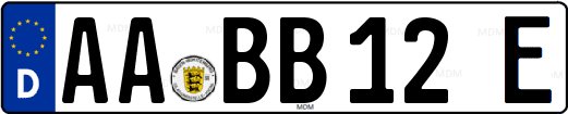 Elektrofahrzeug-Kennzeichen Deutschland mit E am Ende Elektrofahrzeug-Kennzeichen Deutschland mit E am Ende