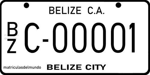 Car license plate of Belize from Belize City BZC00001