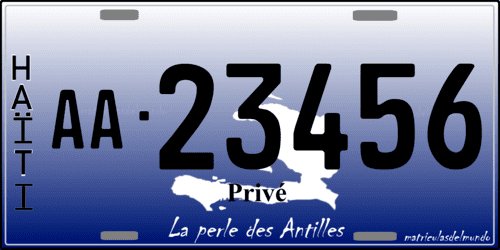 Matrícula de coche de Haiti de La perle des Antilles azul privé
