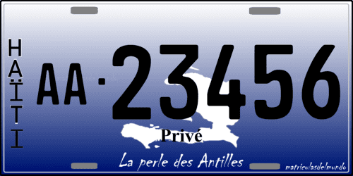 Matrícula de coche de Haiti de La perle des Antilles azul privé