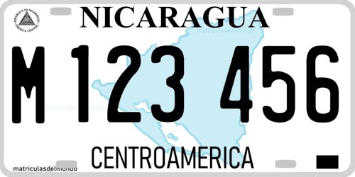 Car license plate of Nicaragua from Central America with map background M123456