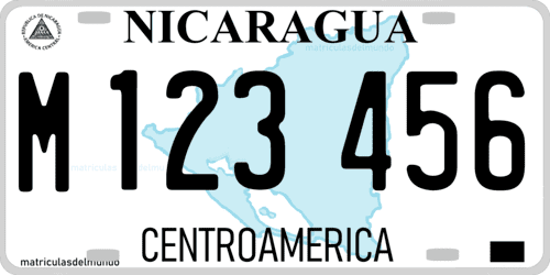 Matrícula de coche de Nicaragua de centroamerica con mapa de fondo M123456