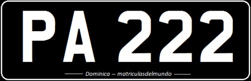 Dominica car license plate with black background for private vehicle PA222
