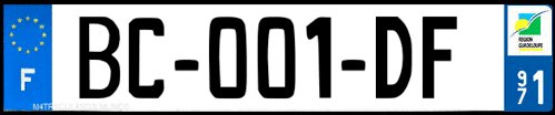 Guadeloupe car license plate 971 Caribbean