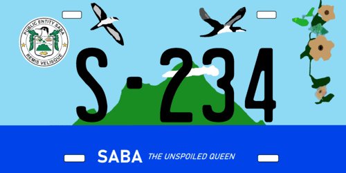 Car license plate of Saba in the Dutch Antilles The Unspoiled Queen S234 with a scenic background