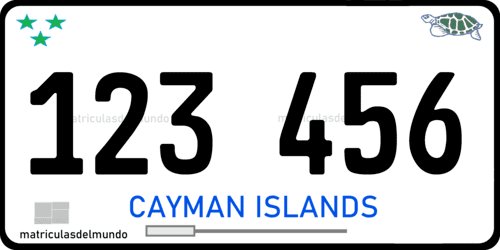 Cayman Islands car license plate, current, white background 123456