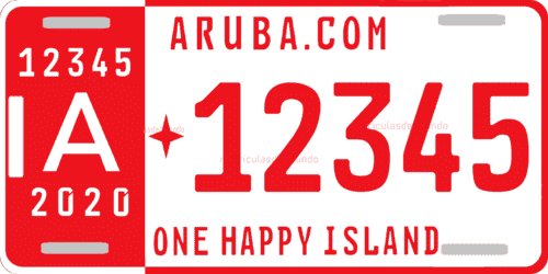 Current Aruba license plate from 2020 with validation plate in red