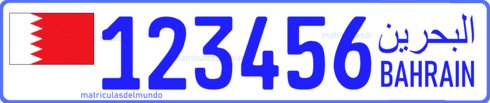 Current Bahrain license plate in Asia with blue characters 123456
