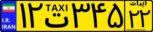 Matrícula de taxi de Irán con fondo amarillo