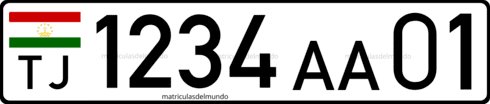 Current Tajikistan car license plate with flag in Asia