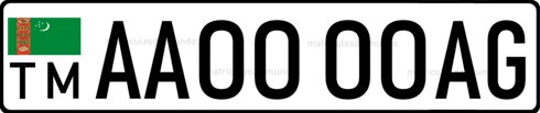 Current Turkmenistan car license plate with green flag in Asia
