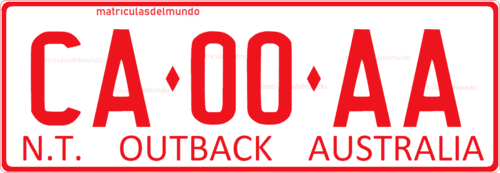 Matrícula de Northern Territory CA00AA con letras rojas